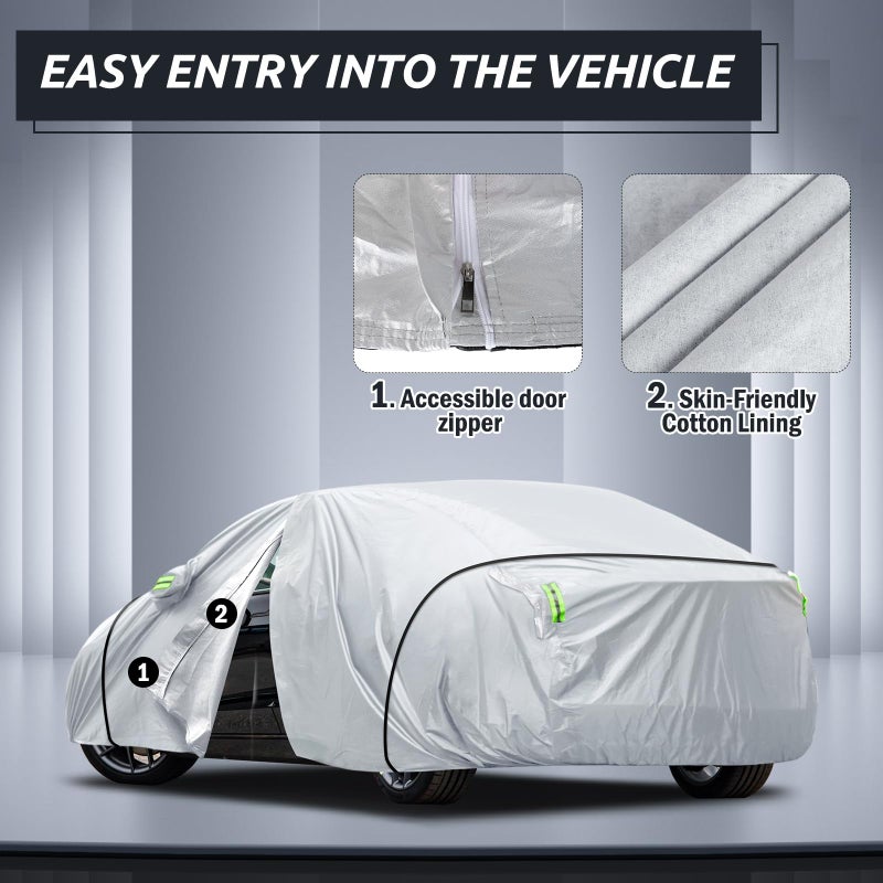 Migaven Car Cover Custom Fit for Model 3 Car Cover 2017-2025, Migaven Waterproof Full Exterior Cover Sun Rain Protection with Door Zipper and Cotton Lining - Image 2